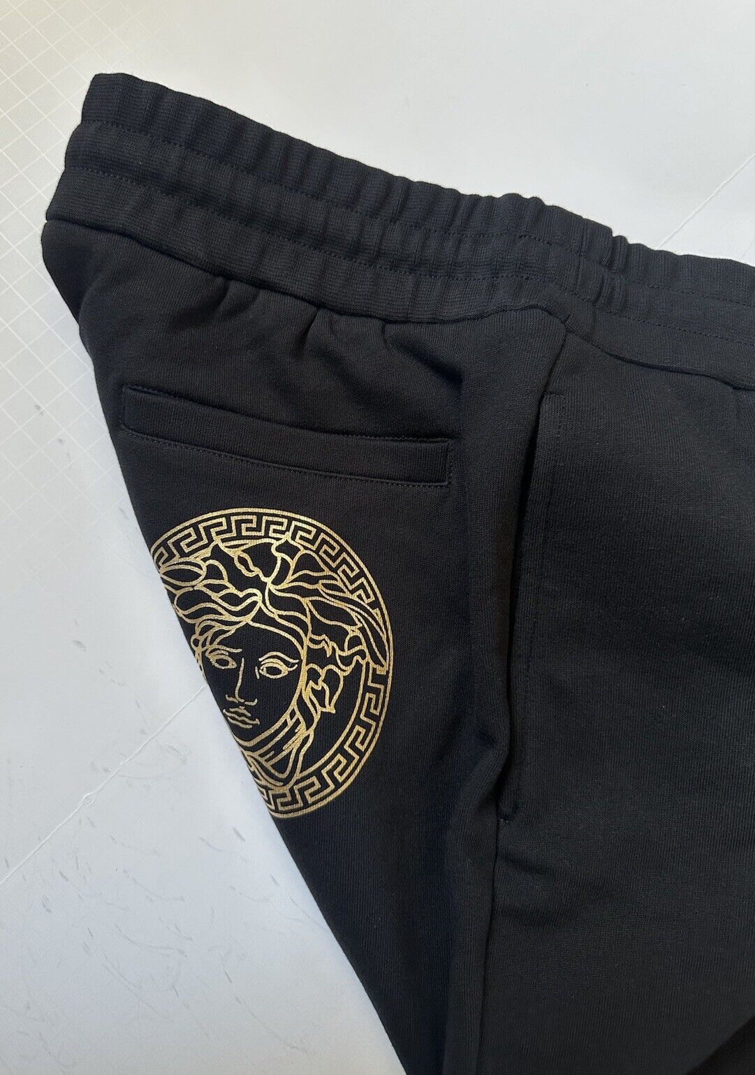 Versace Gold Medusa Printed Black Cotton Activewear Pants 2XL A89525S NWT $700