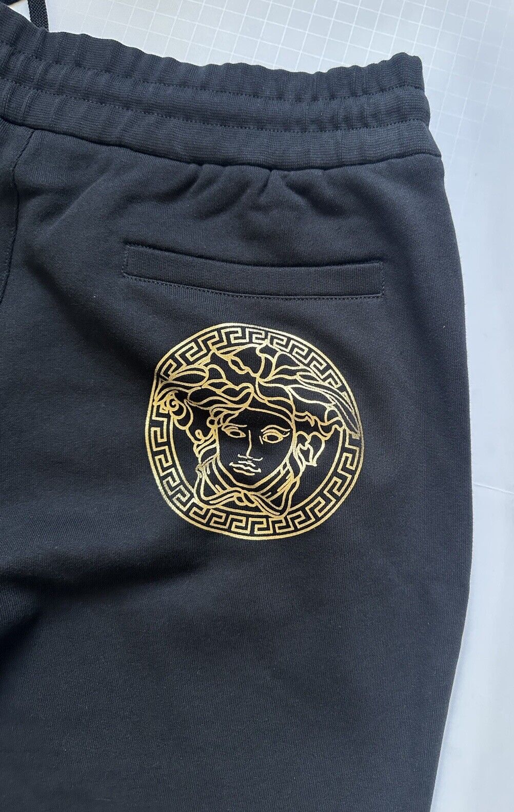 Versace Gold Medusa Printed Black Cotton Activewear Pants 2XL A89525S NWT $700