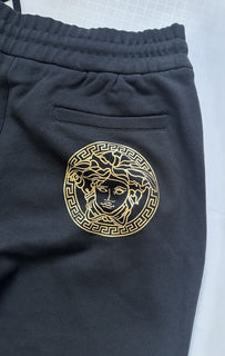 Versace Gold Medusa Printed Black Cotton Activewear Pants 2XL A89515S NWT $700