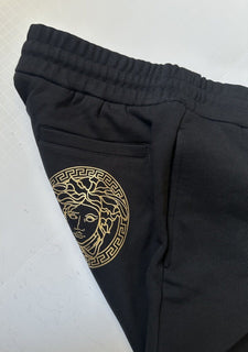 Versace Gold Medusa Printed Black Cotton Activewear Pants 4XL A89515S NWT $700