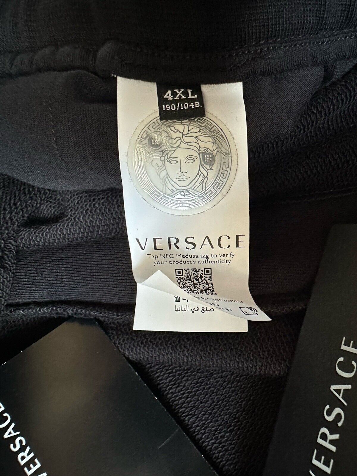 Versace Gold Medusa Printed Black Cotton Activewear Pants 4XL A89525S NWT $700