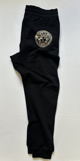 Versace Gold Medusa Printed Black Cotton Activewear Pants 4XL A89515S NWT $700