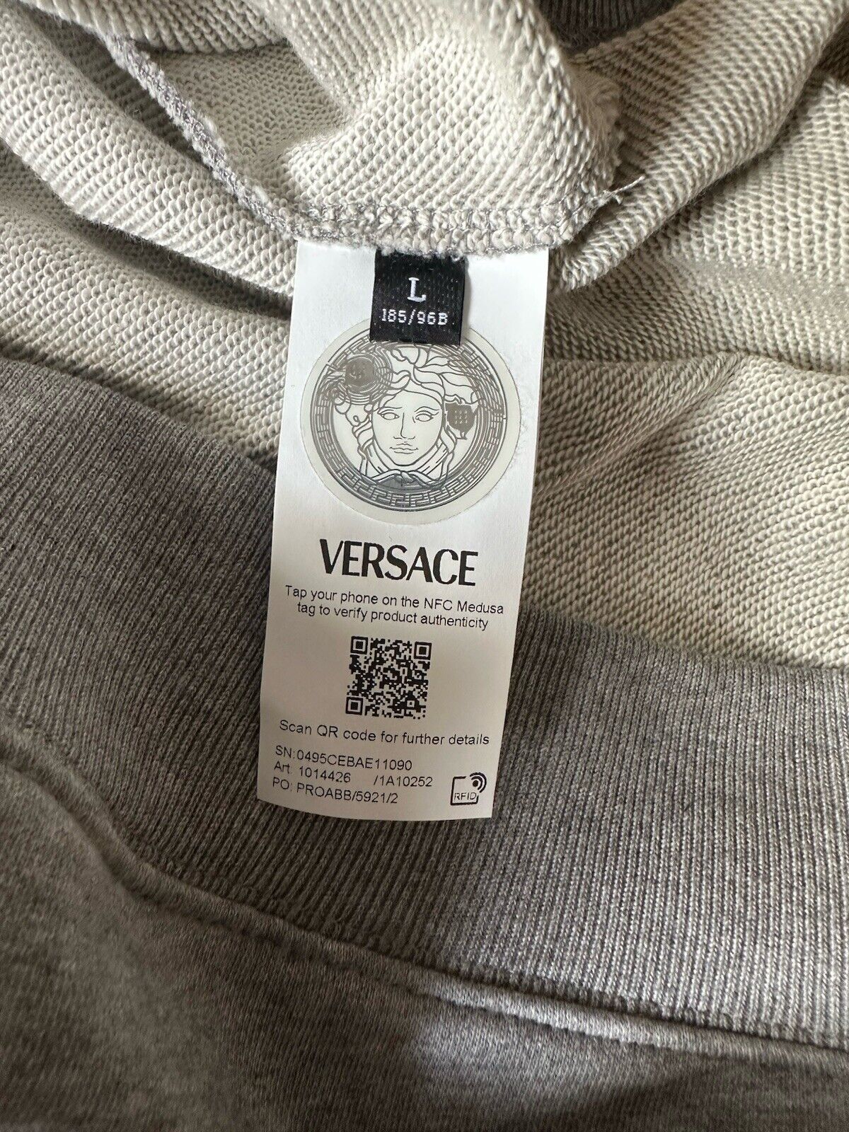 Versace Embroidered Men's Long Sleeve Sweatshirt Fleece Gray L 1014426 NWT $750