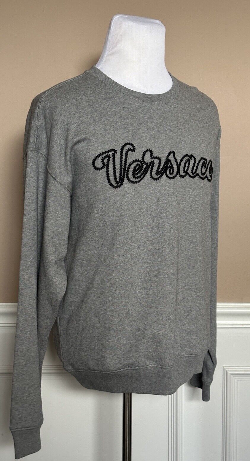 Versace Embroidered Men's Long Sleeve Sweatshirt Fleece Gray L 1014426 NWT $750