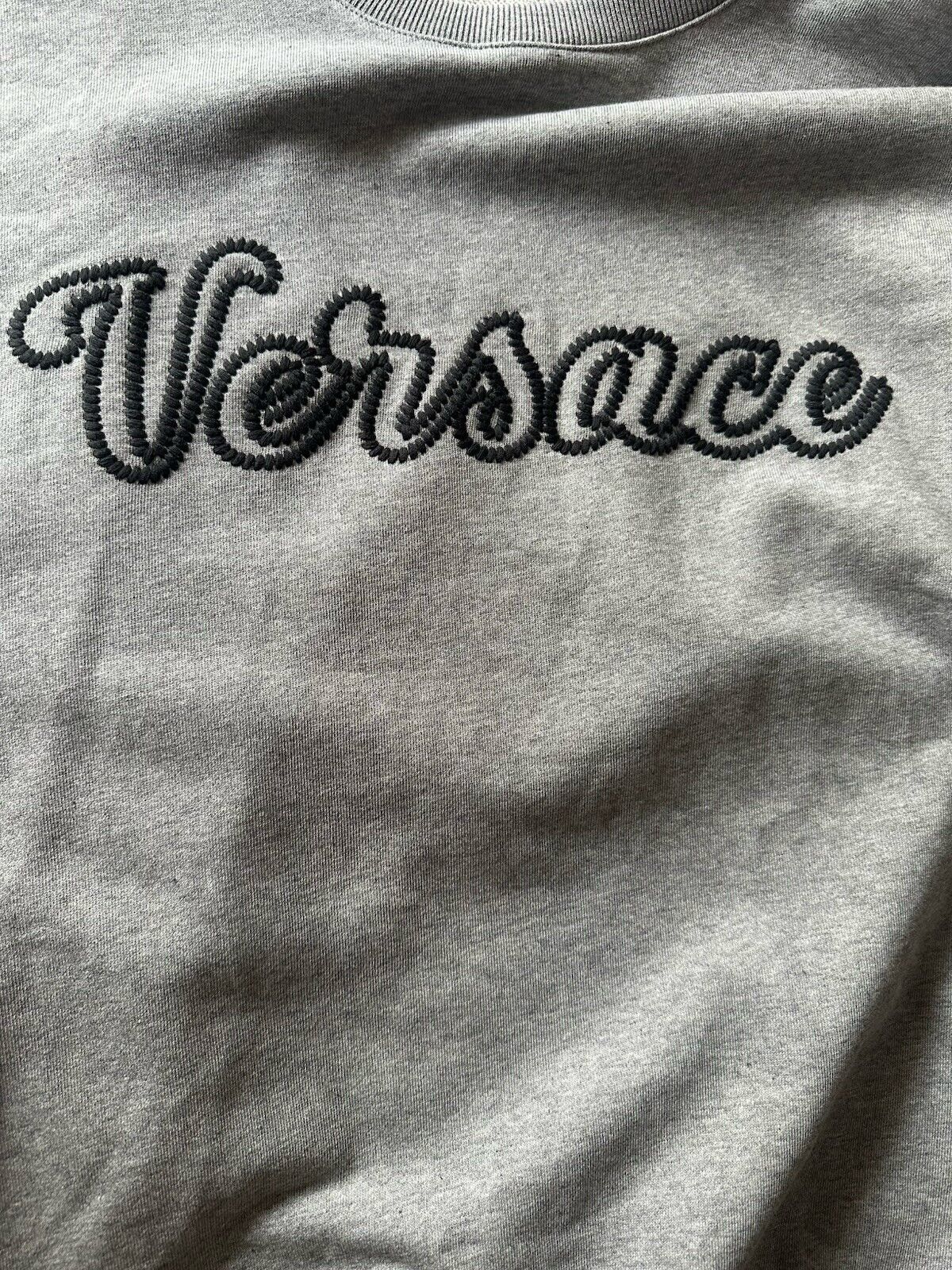 Versace Embroidered Men's Long Sleeve Sweatshirt Fleece Gray L 1014426 NWT $750