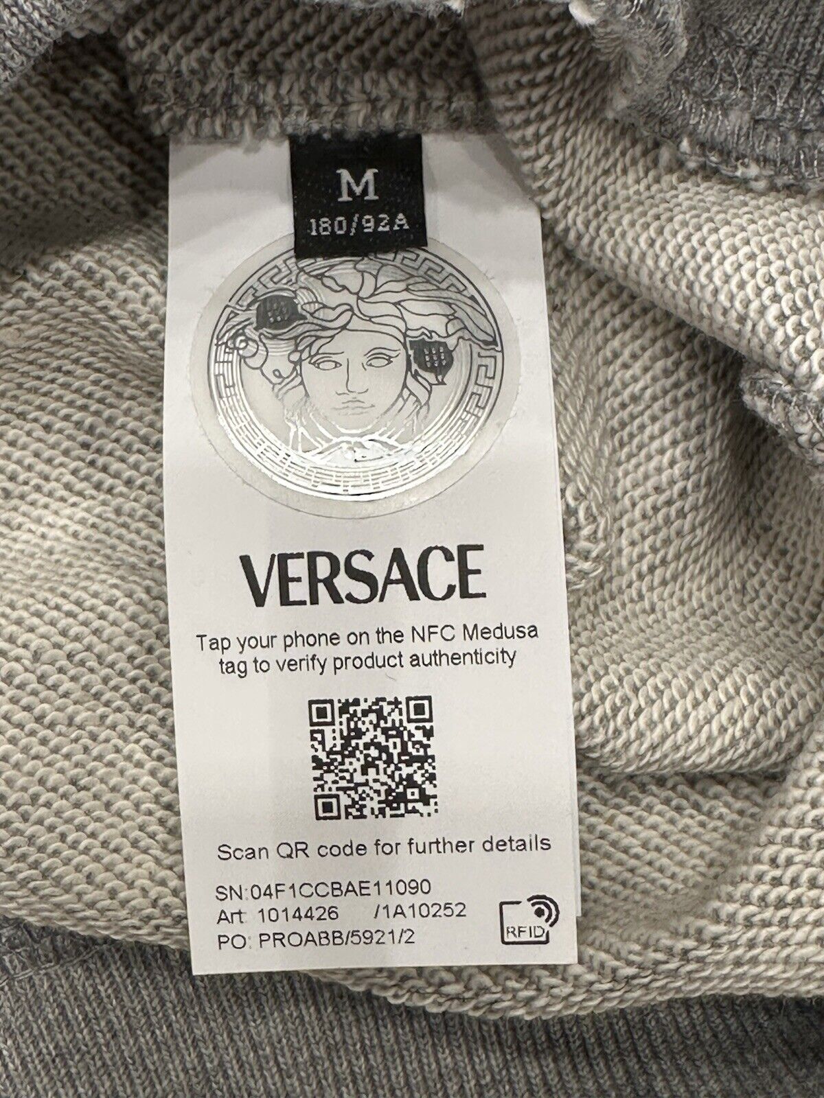 Versace Embroidered Men's Long Sleeve Sweatshirt Fleece Gray M 1014426 NWT $750