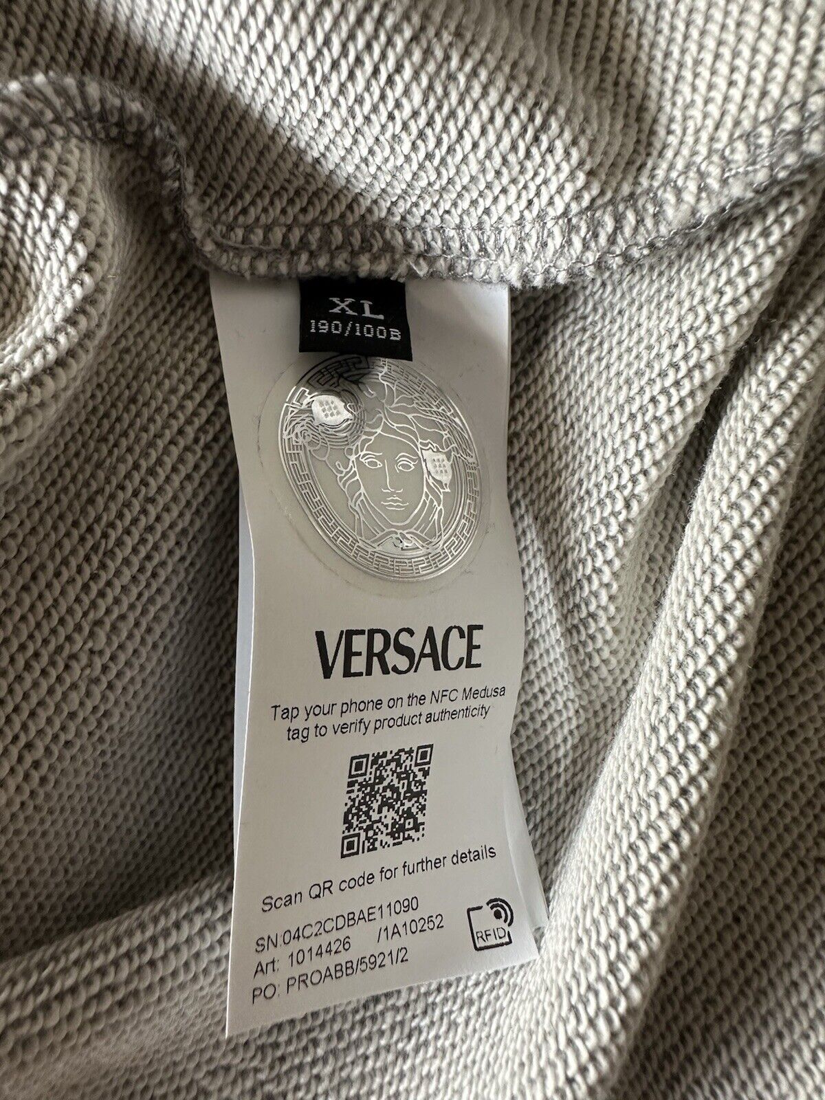 Versace Embroidered Men's Long Sleeve Sweatshirt Fleece Gray XL 1014426 NWT $750