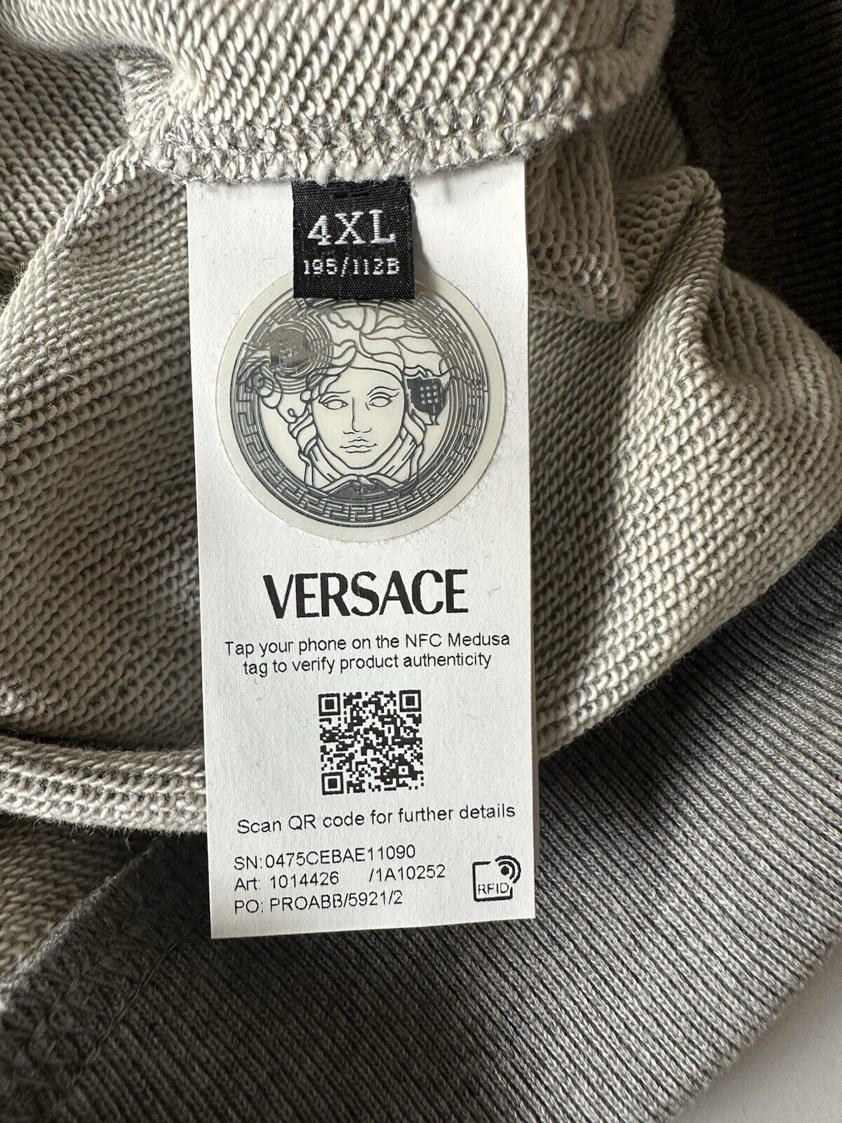 Versace Embroidered Mens Long Sleeve Sweatshirt Fleece Gray 4XL 1014426 NWT $750