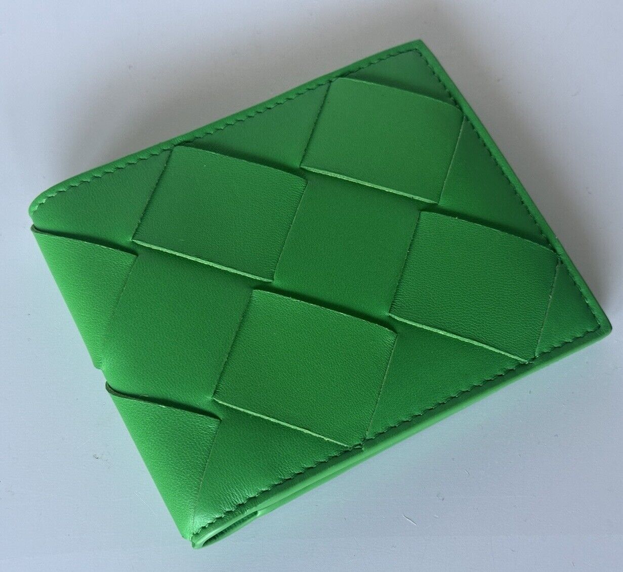 Bottega Veneta Intrecciato Leather Green Bi-fold Wallet 113993 Italy NWT $500