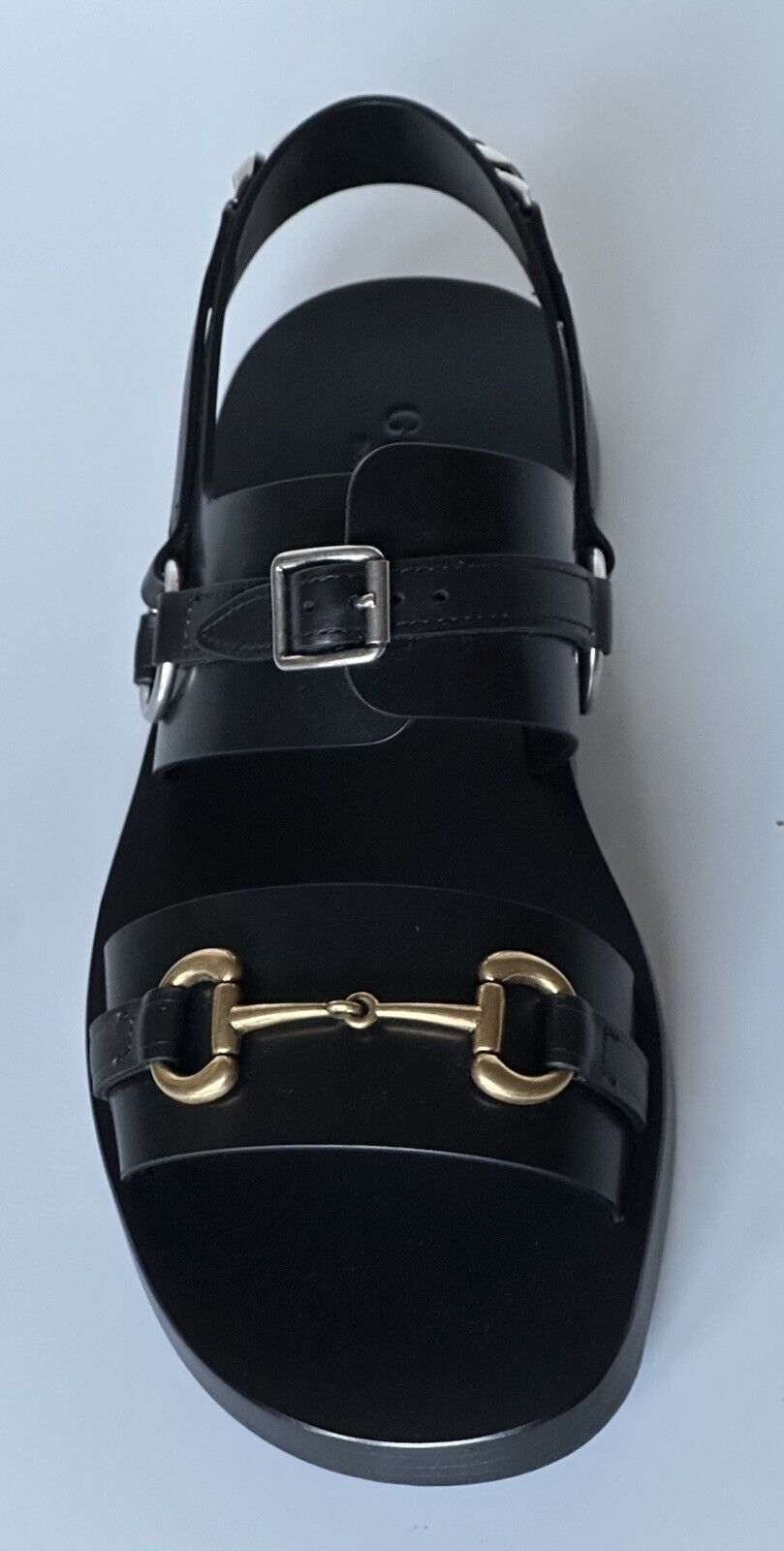 Gucci Men’s Leather Horsebit Chain-Link Black Sandals 7 US 6.5 Gucci 693200 NIB