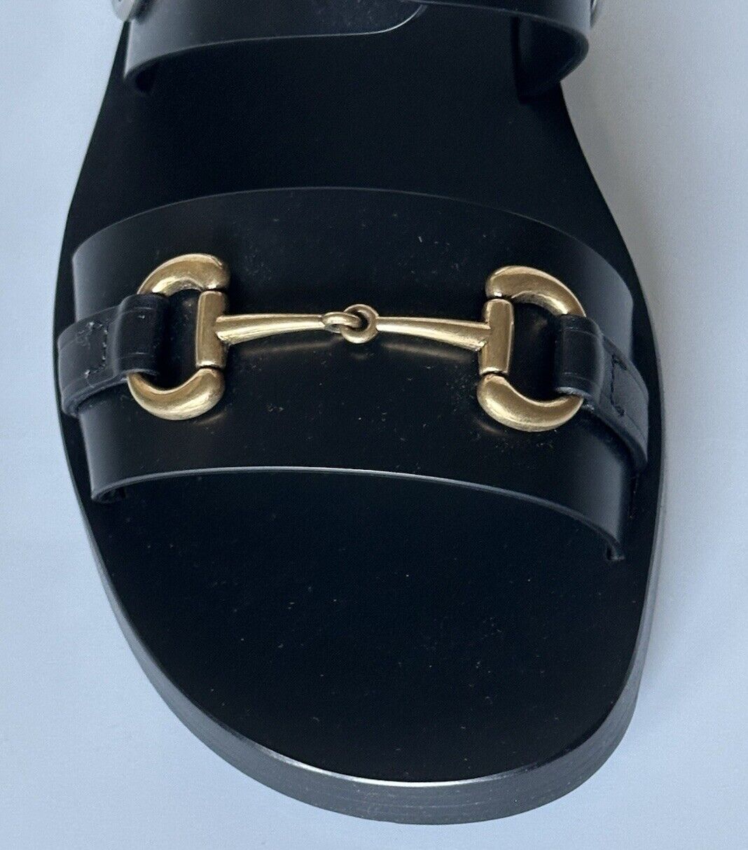 Gucci Men’s Leather Horsebit Chain-Link Black Sandals 7 US 6.5 Gucci 693200 NIB