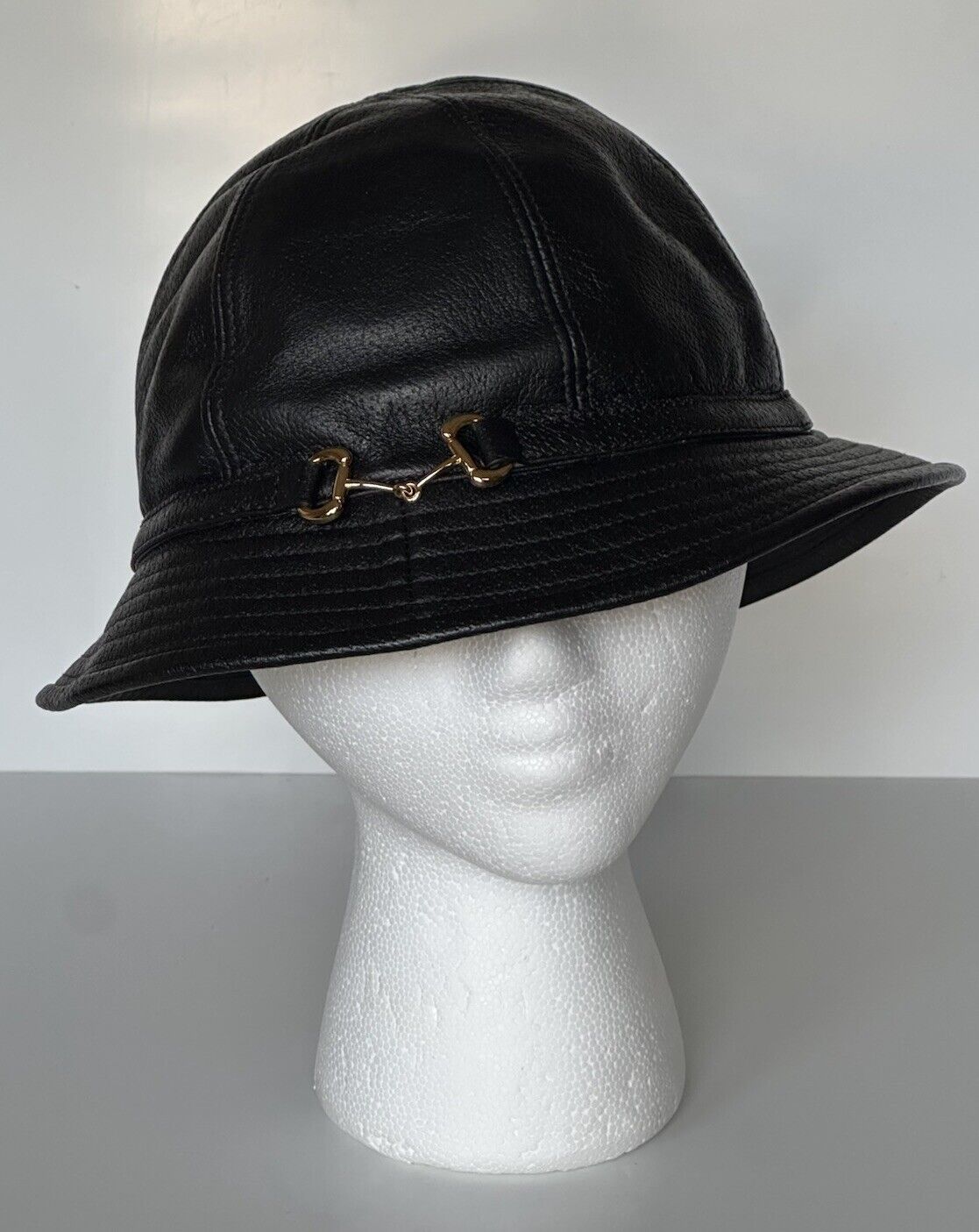 Gucci Horsebit Leather Black Bucket Hat Made in Italy Medium (58 cm) 666600 NWT