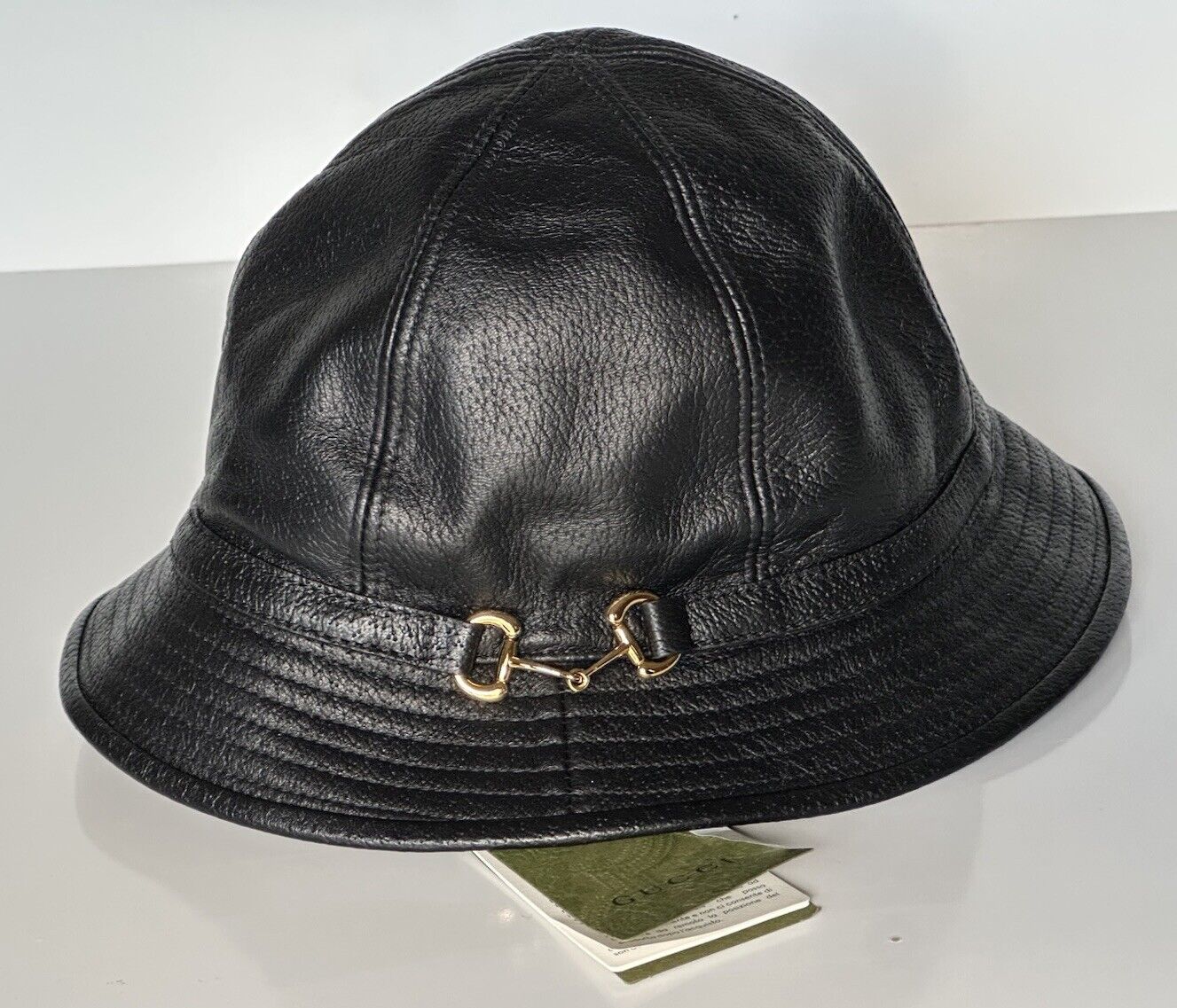 Gucci Horsebit Leather Black Bucket Hat Made in Italy Medium (58 cm) 666600 NWT