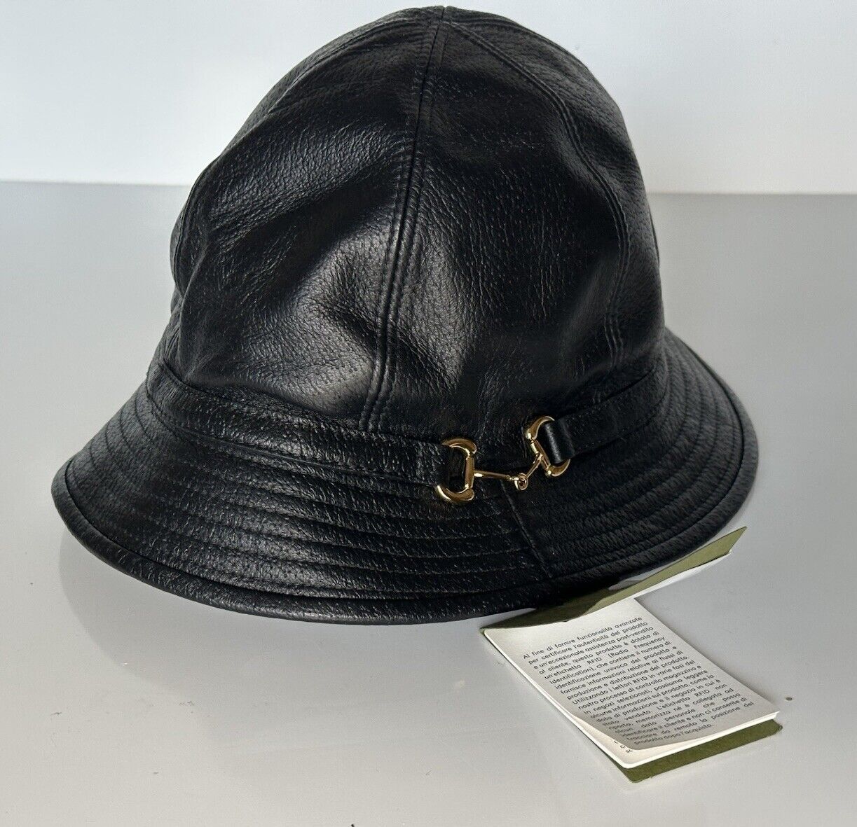 Gucci Horsebit Leather Black Bucket Hat Made in Italy Medium (58 cm) 666600 NWT