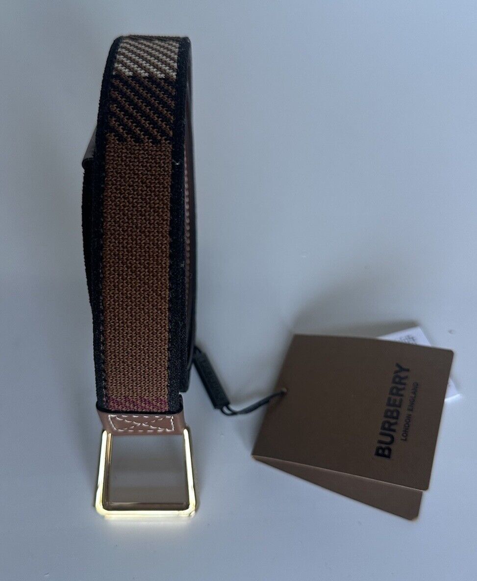 Burberry Check Knitted Dark Birch Brown  D-Ring Buckle Belt 80596341 IT NWT $590