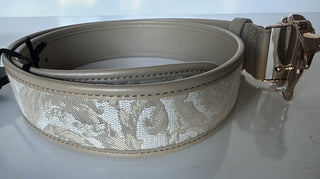 Versace Medusa-Buckle Jacquard Calf Leather Beige Belt 85 (34) DCU4140 NWT $525