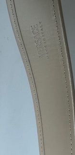 Versace Medusa-Buckle Jacquard Calf Leather Beige Belt 85 (34) DCU4140 NWT $525