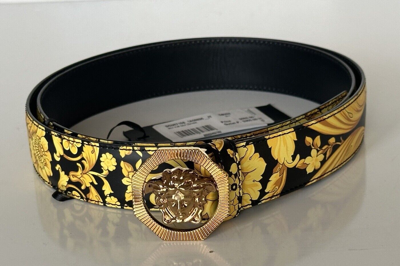 Versace Medusa-Buckle Black/Gold Leather Belt 115 (46) Italy DCU6715S NWT $550