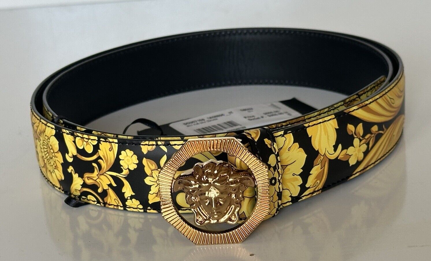 Versace Medusa-Buckle Black/Gold Leather Belt 115 (46) Italy DCU6715S NWT $550