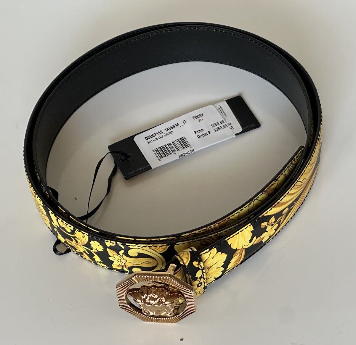 Versace Medusa-Buckle Black/Gold Leather Belt 115 (46) Italy DCU6715S NWT $550