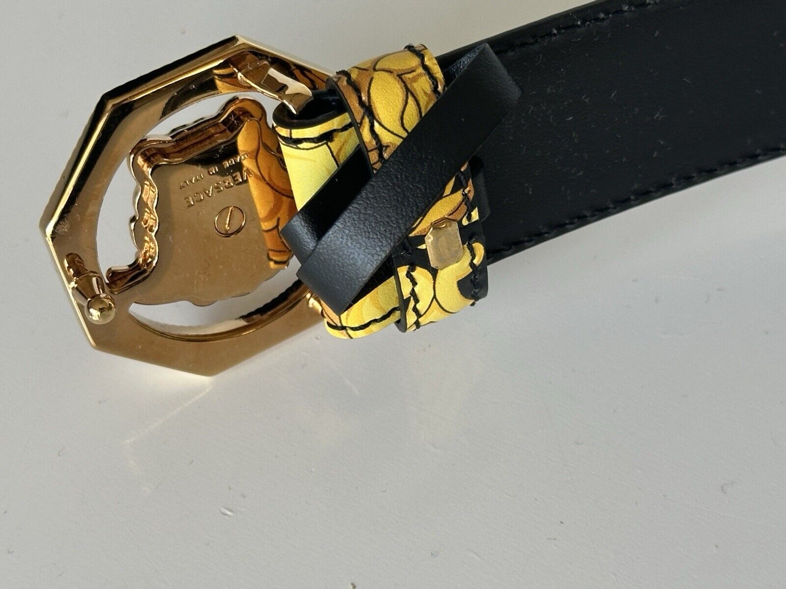 Versace Medusa-Buckle Black/Gold Leather Belt 115 (46) Italy DCU6715S NWT $550