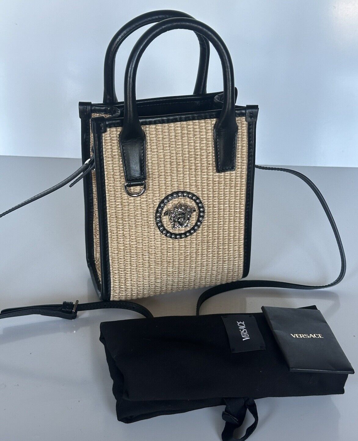 Versace Medusa Broidery Top Handle Mini Tote Fabric/Leather Bag 1011565 Italy