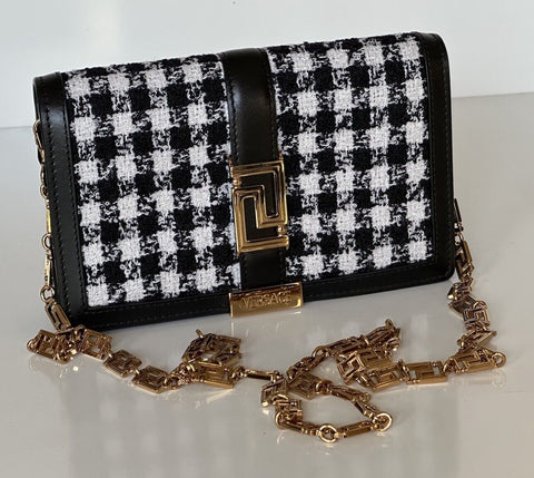 Versace Greek Key Leather Black Wallet on Chain Mini Shoulder Bag 1007220 NWT