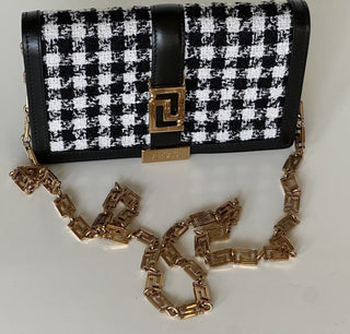 Versace Greek Key Leather Black Wallet on Chain Mini Shoulder Bag 1007220 NWT