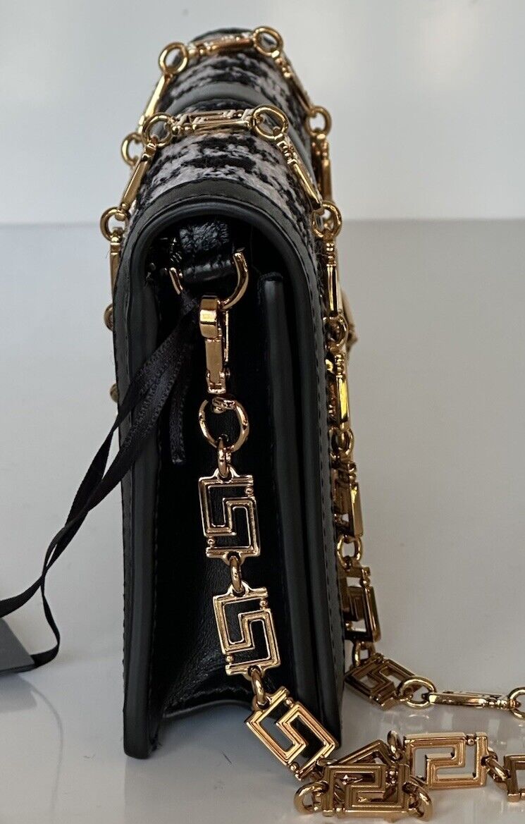 Versace Greek Key Leather Black Wallet on Chain Mini Shoulder Bag 1007220 NWT