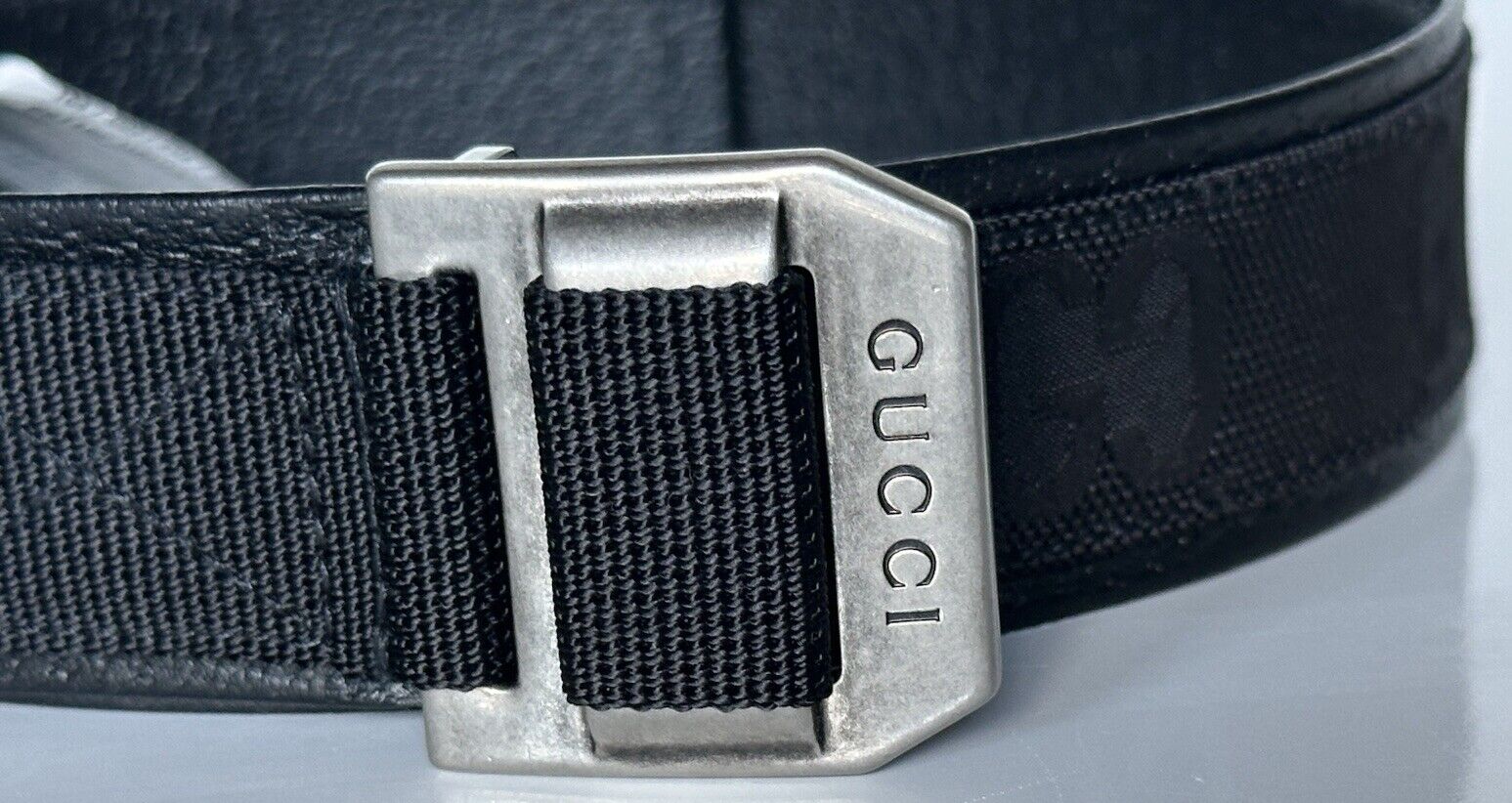 Gucci Women's GG Supreme Monogram Leather/Fabric Belt Black 80/32 IT 684485 NIB