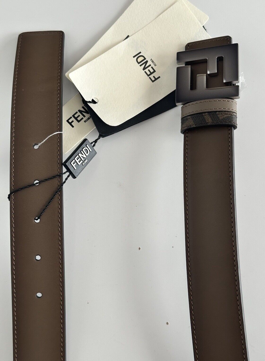 Fendi FF Calf Leather Black&Brown Reversible Belt 110/44 7C0468F Italy NIB $630