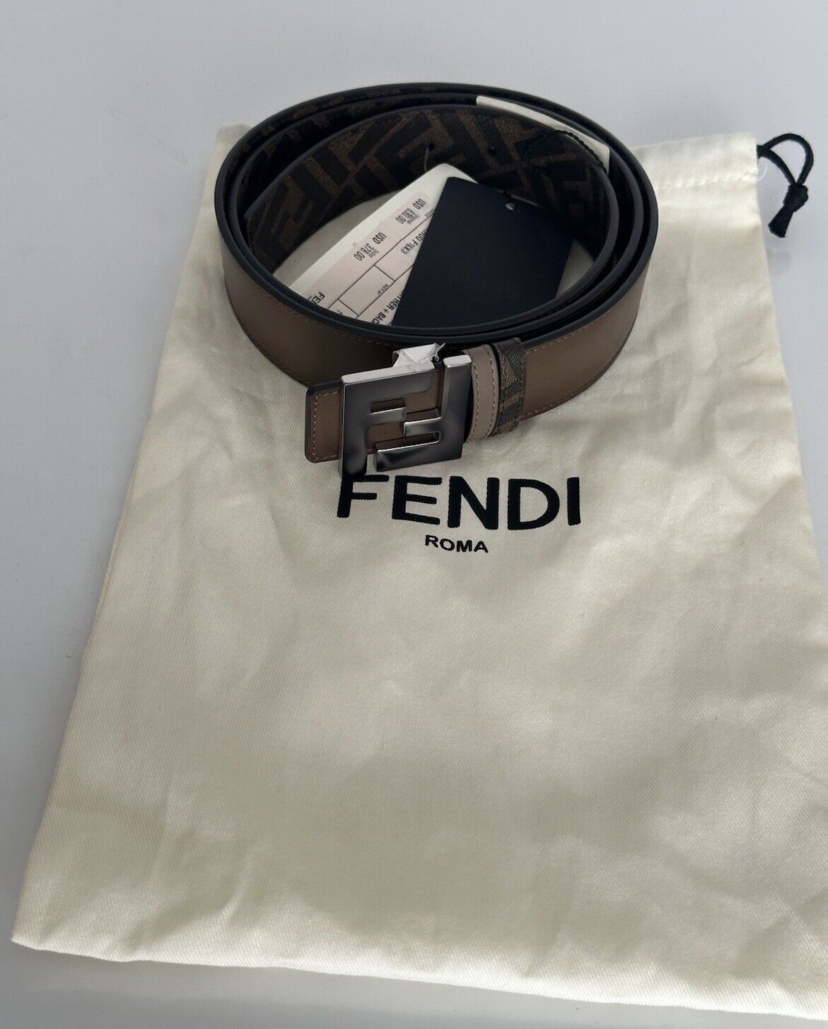 Fendi FF Calf Leather Black&Brown Reversible Belt 110/44 7C0468F Italy NIB $630