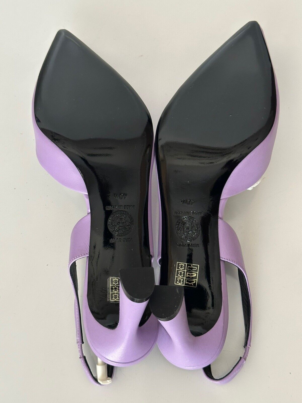 Versace Sling Back Women‘s Leather Pump Shoes Baby Violet 10.5 US 1009701 $1050