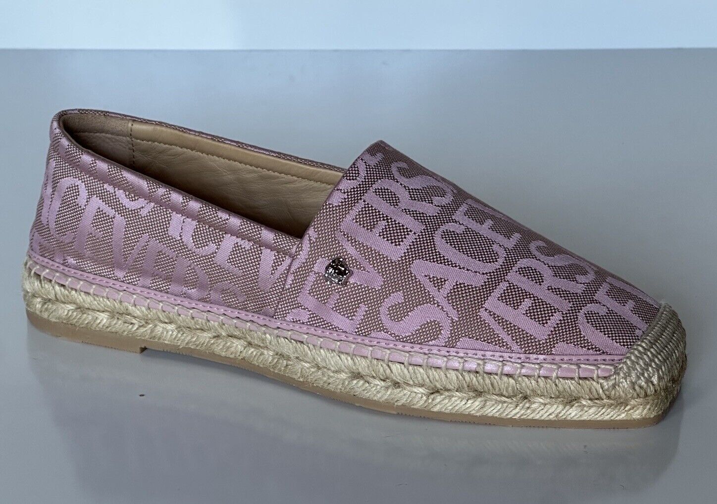 VERSACE All Over Logo Pink Fabric Espadrilles 8.5 US 1004030 Spain NIB $575