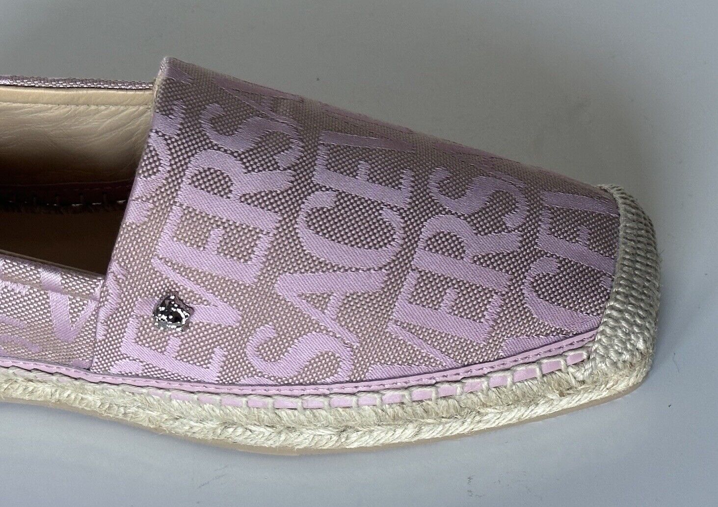 VERSACE All Over Logo Pink Fabric Espadrilles 8.5 US 1004030 Spain NIB $575