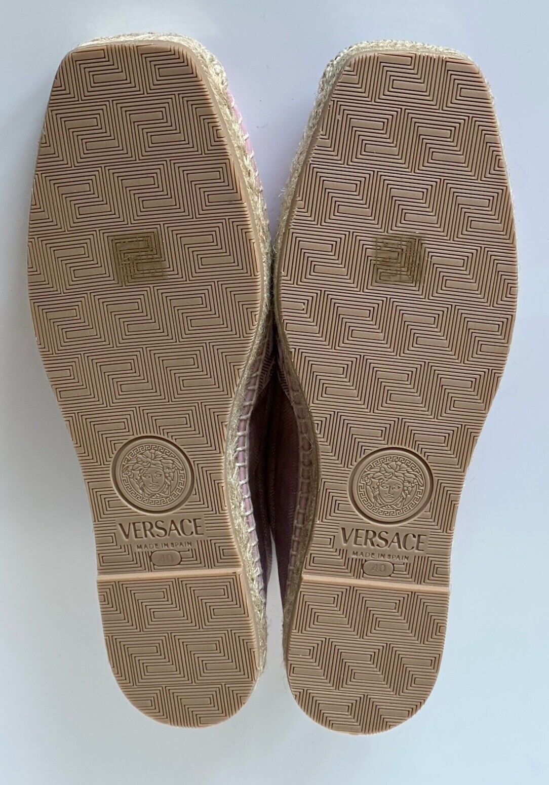 VERSACE All Over Logo Pink Fabric Espadrilles 8.5 US 1004030 Spain NIB $575