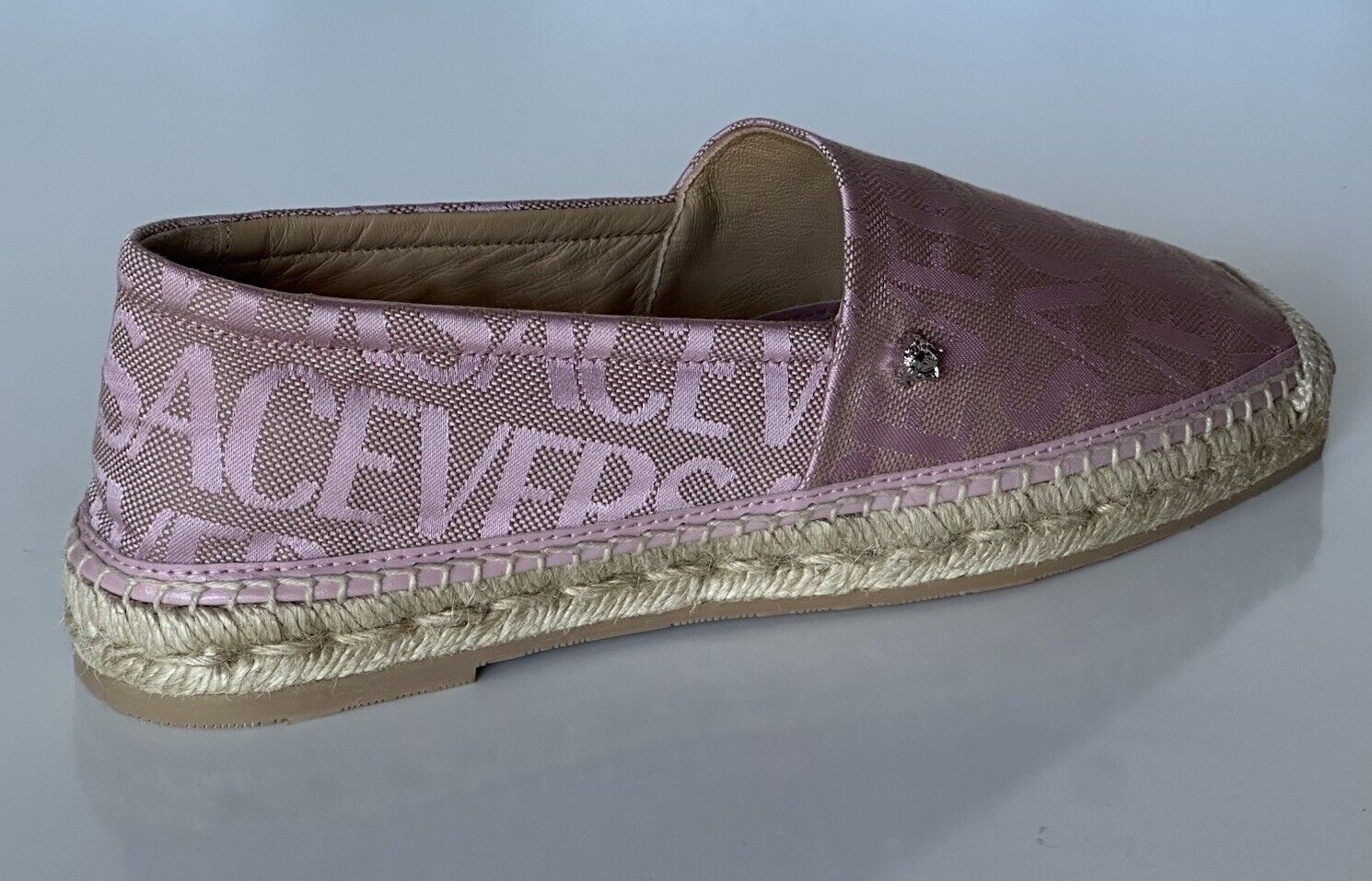 VERSACE All Over Logo Pink Fabric Espadrilles 8.5 US 1004030 Spain NIB $575