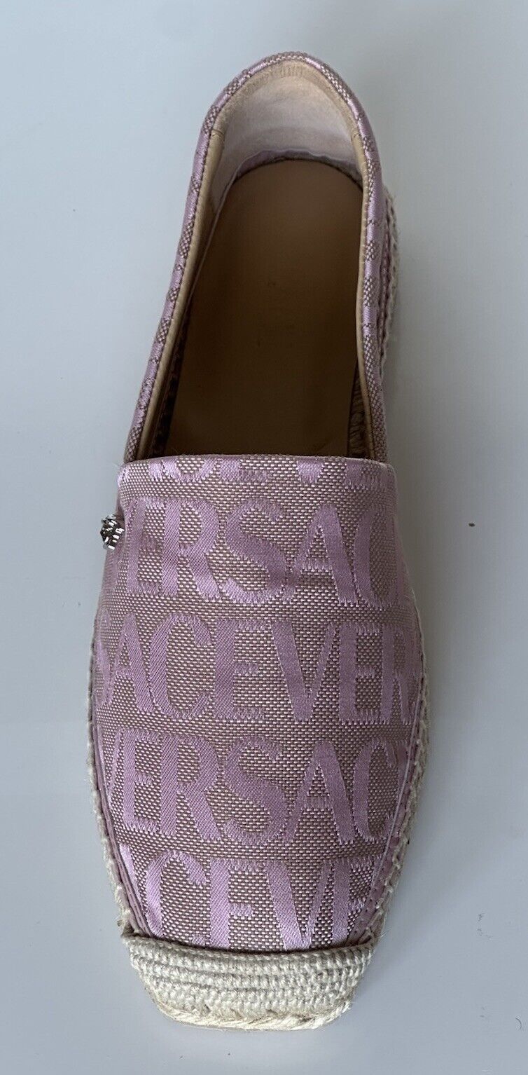 VERSACE All Over Logo Pink Fabric Espadrilles 8.5 US 1004030 Spain NIB $575