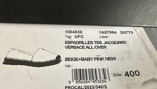 VERSACE All Over Logo Pink Fabric Espadrilles 10 US 1004030 Spain NIB $575
