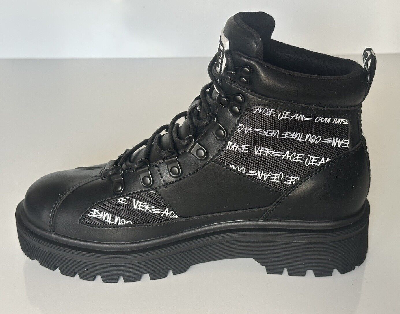 Versace Jeans Couture Leather Black Combat Boots 8 US (41) E75YA3S46 NIB