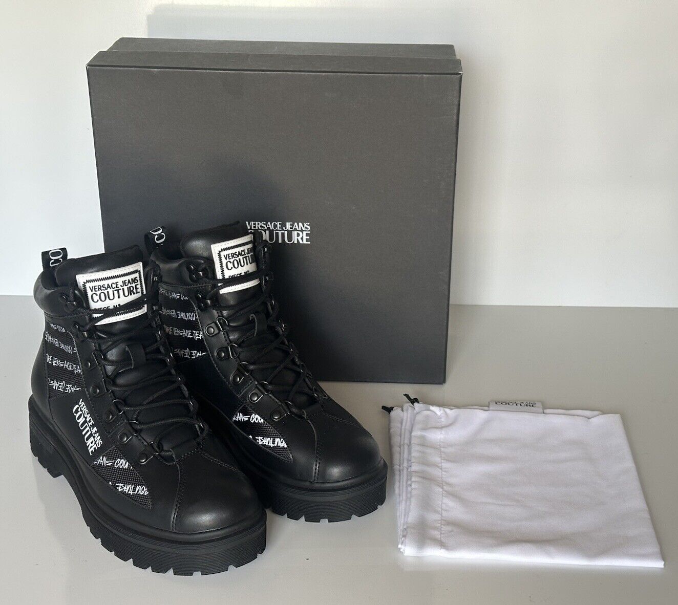 Versace Jeans Couture Leather Black Combat Boots 8 US (41) E75YA3S46 NIB