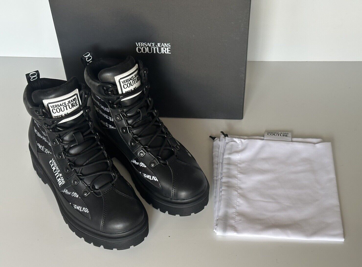 Versace Jeans Couture Leather Black Combat Boots 8 US (41) E75YA3S46 NIB