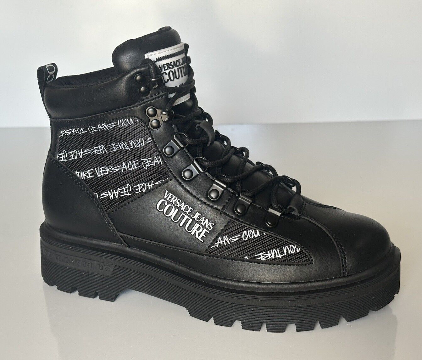 Versace Jeans Couture Leather Black Combat Boots 8 US (41) E75YA3S46 NIB