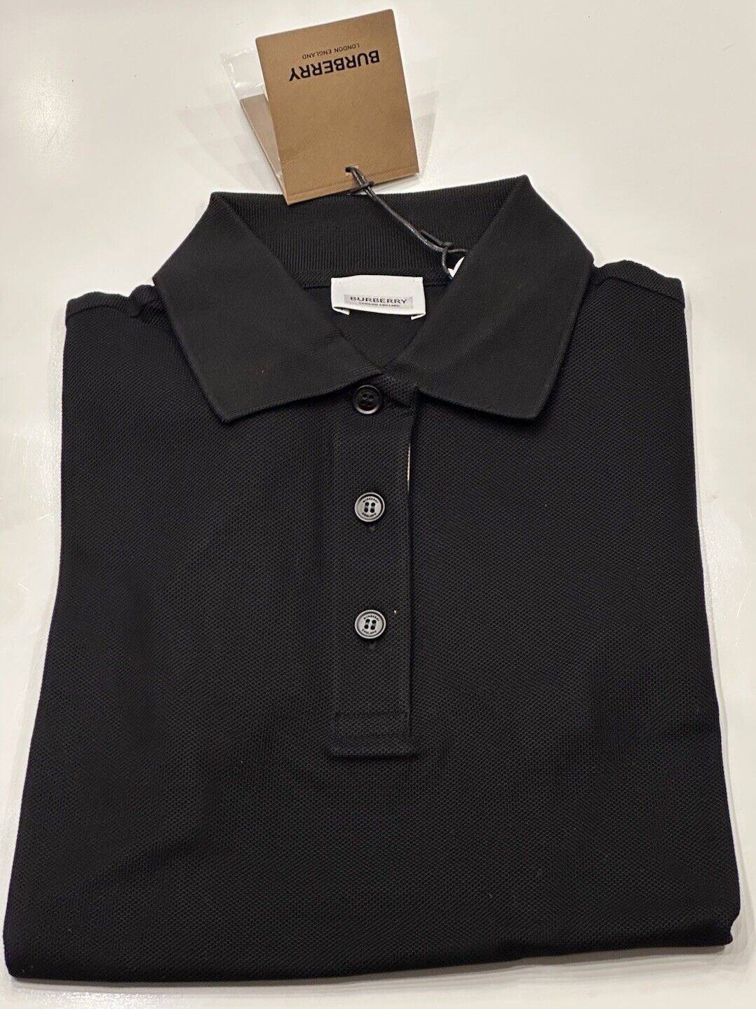 Burberry Check Black Short Sleeve Cotton Polo Shirt XS  8066898 NWT $410