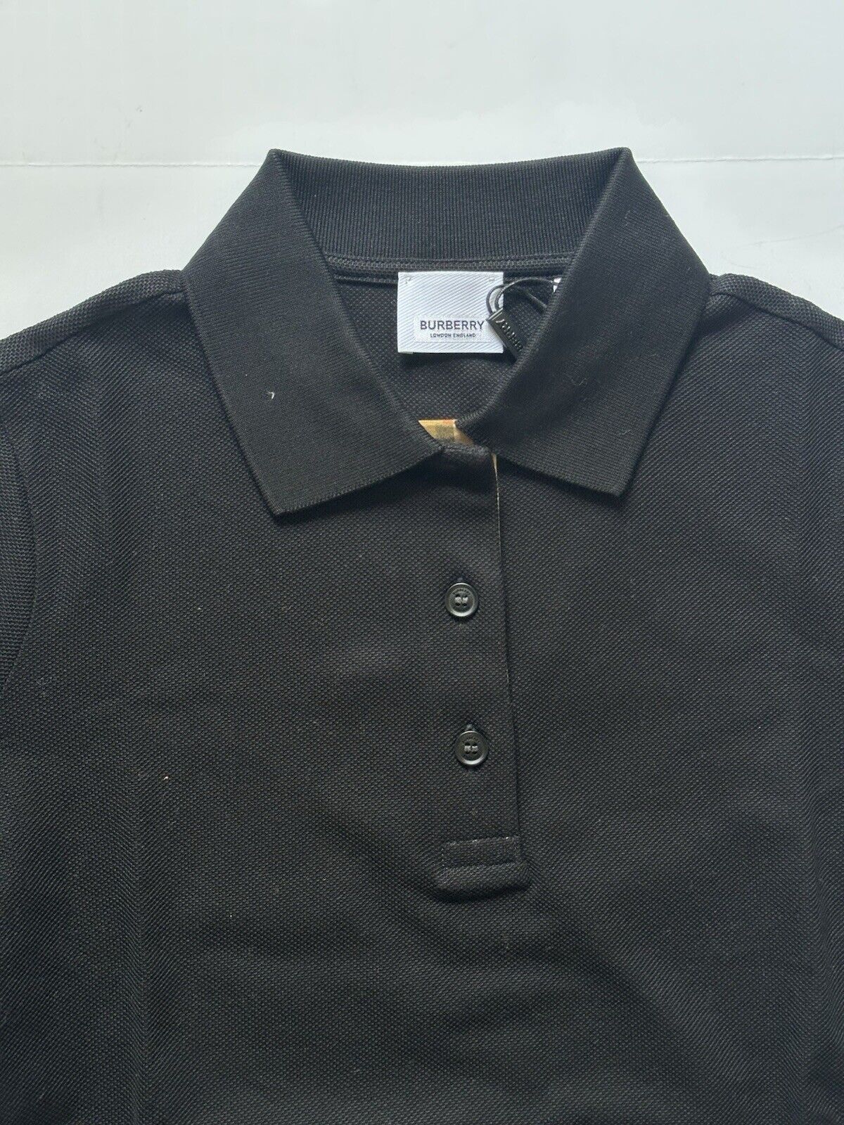 Burberry Check Black Short Sleeve Cotton Polo Shirt XS  8066898 NWT $410