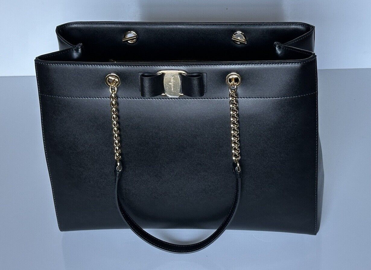 Salvatore Ferragamo Leather Tote Shoulder Bag Black 0753248 IT New $1590