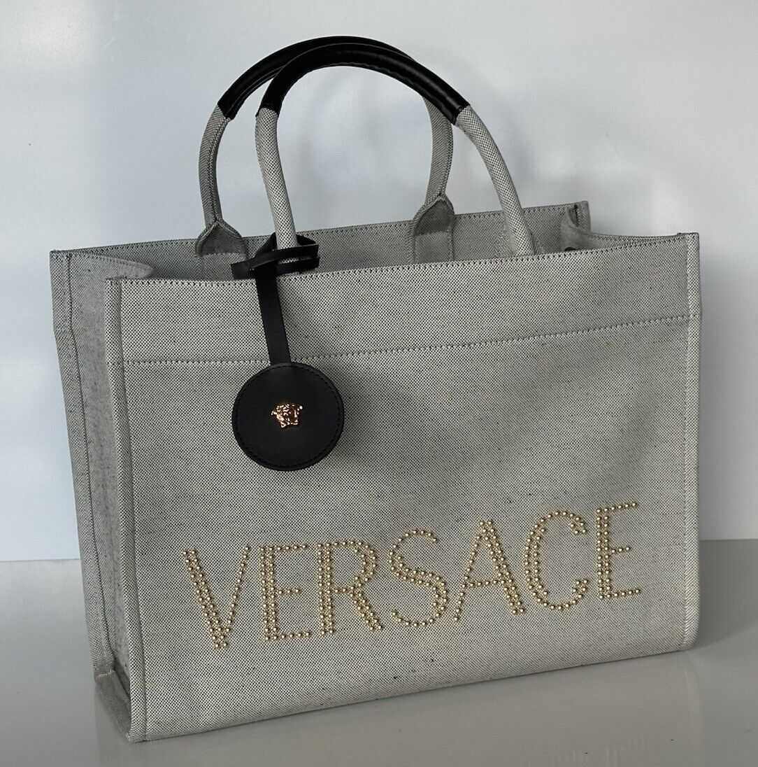 Versace Top Handle Large Tote Fabric/Leather Gray Bag 1014567 Italy NWT $1675