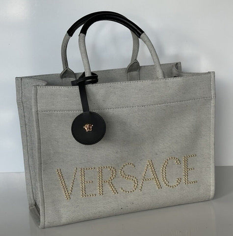 Versace Top Handle Large Tote Fabric/Leather Gray Bag 1014567 Italy NWT $1675