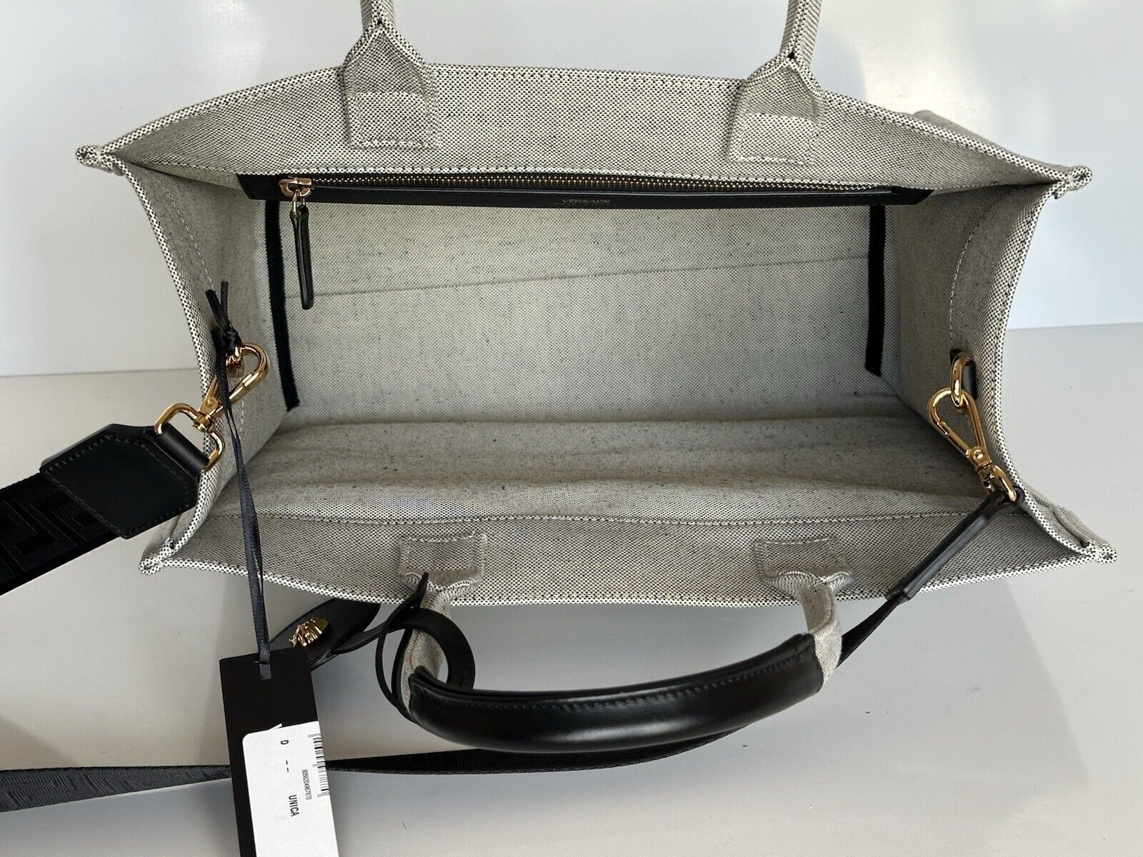 Versace Top Handle Large Tote Fabric/Leather Gray Bag 1014567 Italy NWT $1675