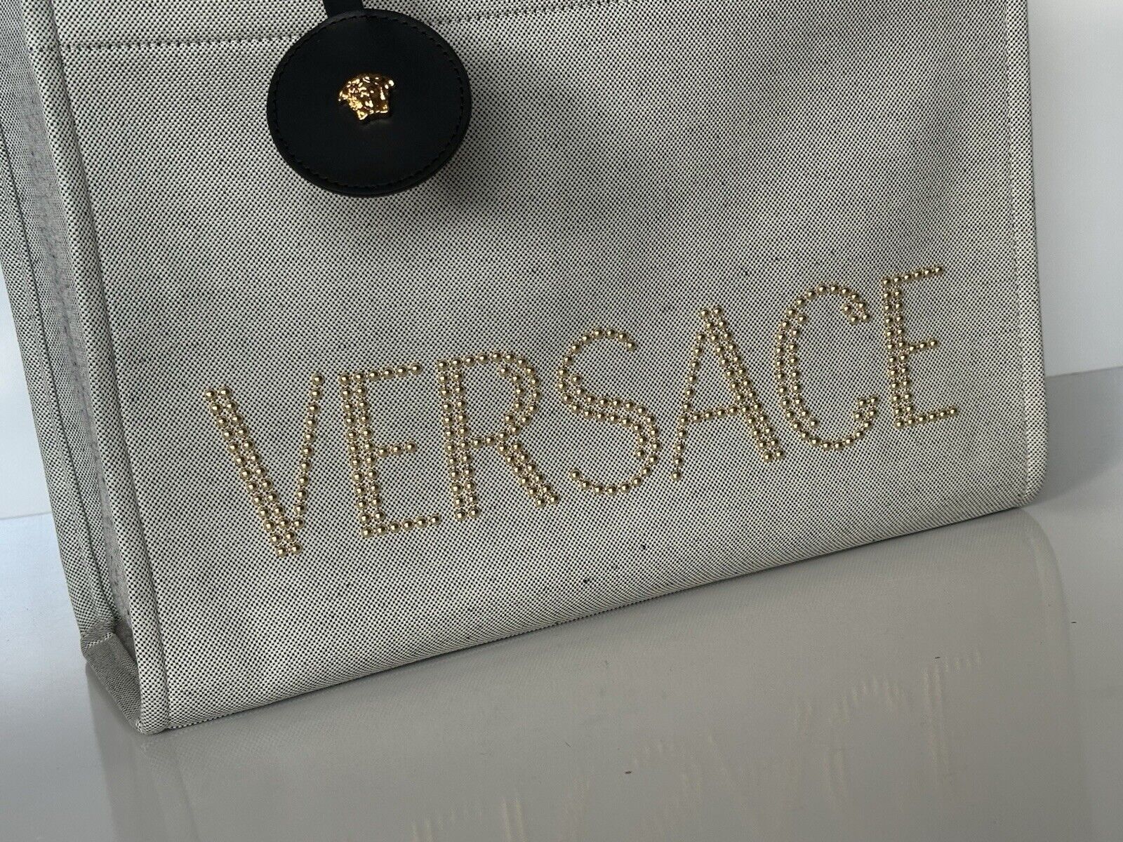 Versace Top Handle Large Tote Fabric/Leather Gray Bag 1014567 Italy NWT $1675